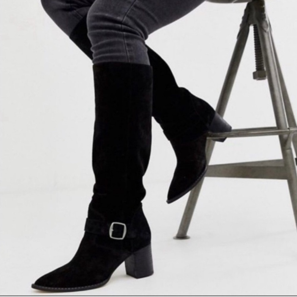 Free People Dahlia Slouch Pointed Toe Suede Boots in black SZ 36 6